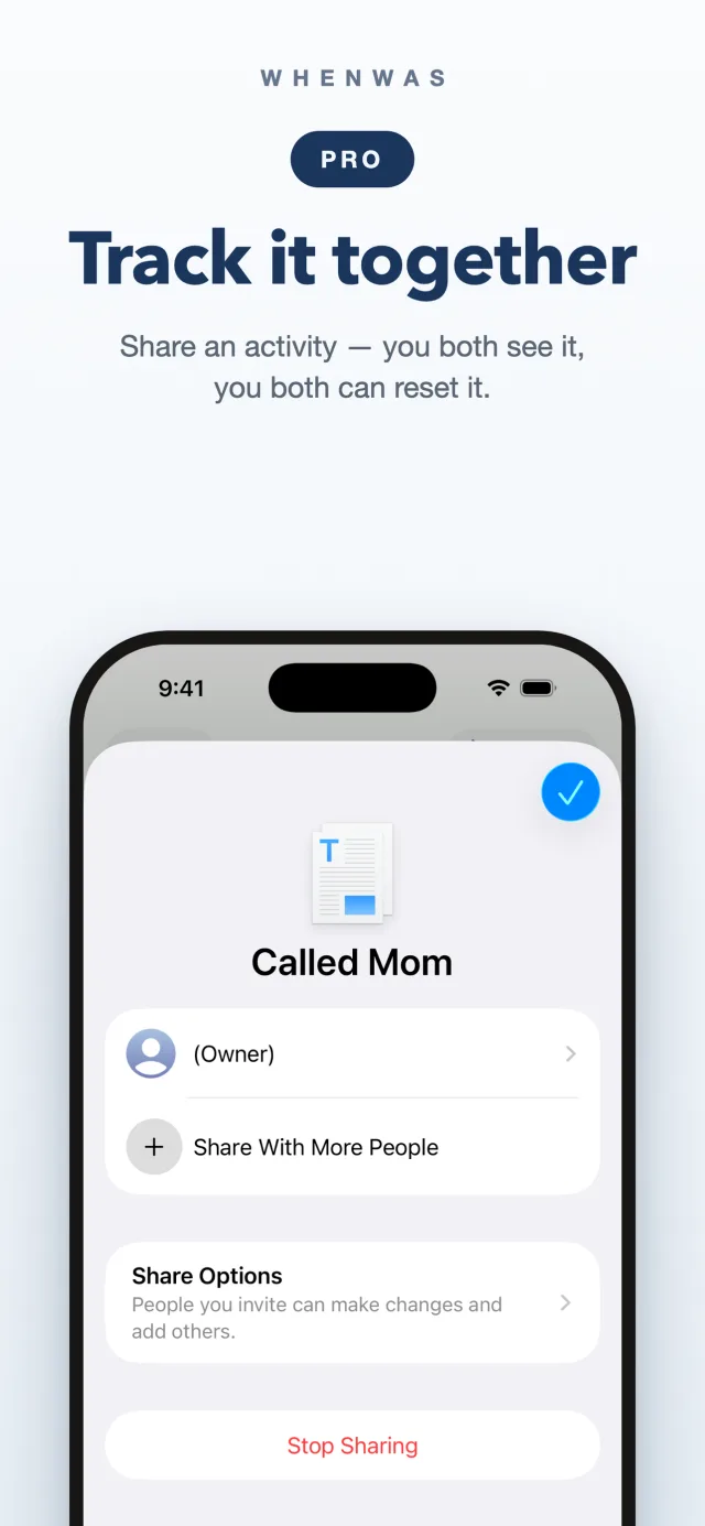 Sharing an activity with family so everyone can see and reset it together